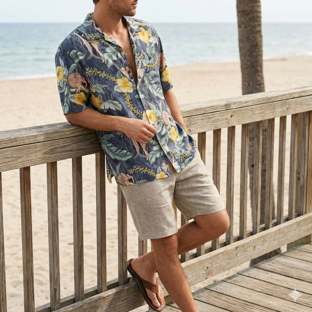 Tommy Bahama‎ Hawaiian Shirt Mens XL 2004 New Year In Full Swing Print Silk
